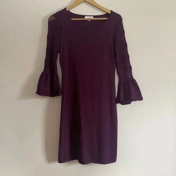 Calvin Klein Bell Sleeve Purple Sweater Dress - Picture 2 of 12